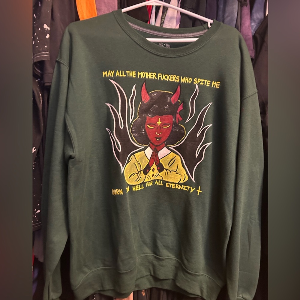 FLASH SALE! LUX BLK Forest green Spite me Hell Handpainted sweatshirt LRG